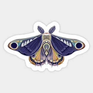 Moth sticker deep blue, turquoise, orange and lila Sticker